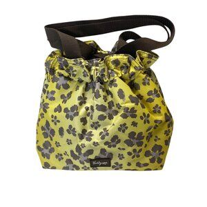 Thirty-One Floral Drawstring Shoulder Bag Yellow Brown Lightweight Tote